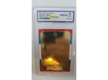 1998 Fleer Michael Jordan 23Kt Gold Foil Card ~  Limited Edition ~ Red White & Blue Border ~ Graded 10