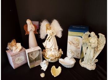 Pretty Grouping Of Angel Figurines, Including HSN Music Box And More