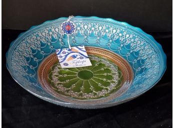 Beautiful New Topkapi Hand Decorated Glass Bowl - Made In Turkey