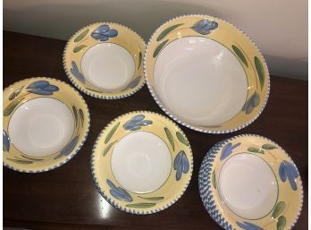Maxam Mediterranean Pasta/soup Floral Print Plate Set - Made In Italy