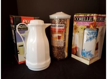Two New Vacuum Carafes - Corelle Impressions & Products Plus And Vacuum Food Canister