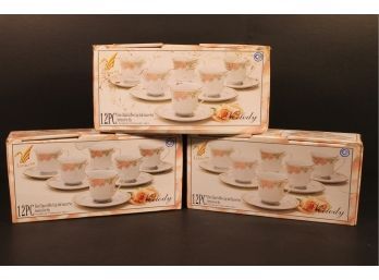Group Of Three Twelve Piece Fine China Coffee Cup And Saucers Sets By Lynns