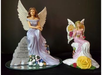 Lovely Duo Of Angels From The Hamilton Collection Magic Of The Old Country Rose & Angel Of Courage