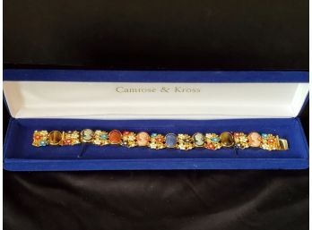 Camrose & Kross Gold Plated Cameo & Multi Stone Statement Bracelet In Original Box