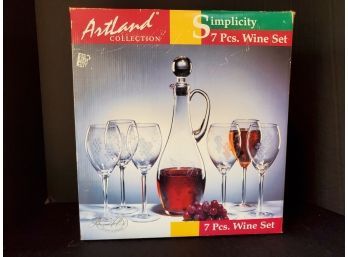 New Old Stock Artland Collection Simplicity 7 Piece Wine Set - Decanter & Six Glasses