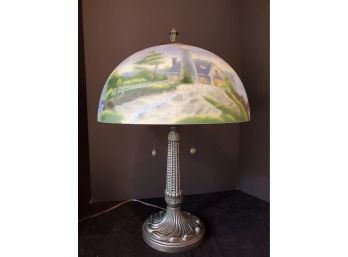 Beautiful Thomas Kinkade A Light In The Storm Reverse Painted Table Lamp