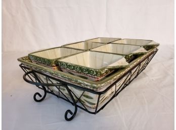 New Temp-tations By Old World Ceramic & Rattan 8 Piece Baking Dish, Loaf Pans & Wire Basket