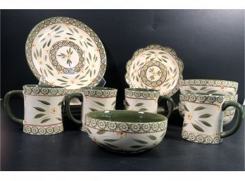 Excellent Temp-tations Green Floral Hand Painted 16 Pc Dinnerware Set #PPP-SQ-782188