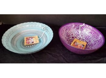 Two New Turkish Delights Handmade, Hand Painted Artisanal Glass Bowls