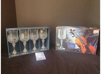 Two New Old Stock Sets Of Four Longchamp Cristal Darques 6.25 Crystal Wine Glass Stems