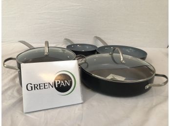 New GreenPan Seven Piece Black Anodized Gourmet Cookware Set
