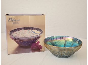 Pretty New Old Stock Indiana Glass Blue Carnival Glass Center Pieces / Salad Bowl