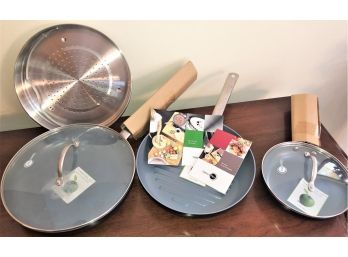 New Set Of Three Green Pan Thermolon Non-stick Technology Ptfe - Free New In A Box Pans