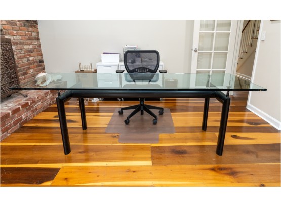 Mid 20th Century Table/desk - Cast Iron Black Base With Heavy Glass Top ( Purchased For  $4,600 )