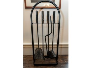 Mid Century Style Wood And Metal Fireplace Tool Set