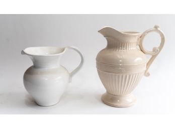 Two Ceramic Pitchers, One Is Synergy Designs Made In Hungary