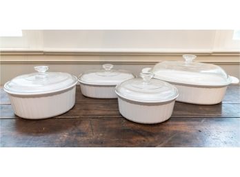 Corning Ware French White Baking Dishes W Glass Lids - Set Of 4