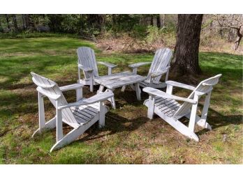 Set Of Four Wooden Adirondack Chairs W Table