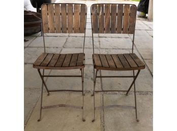 Vintage Wood And Metal Folding Chairs - A Pair