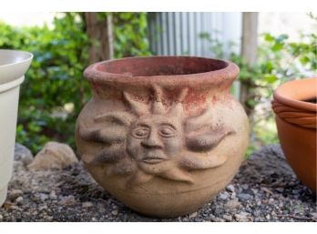 Ceramic Planter Pot W Sun Face Design