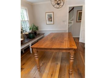 Fabulous English Pine Farm Table With Hand- Turned Legs And Drawer