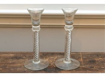 Tiffany Candle Holders With Air Twist Stems - A Pair
