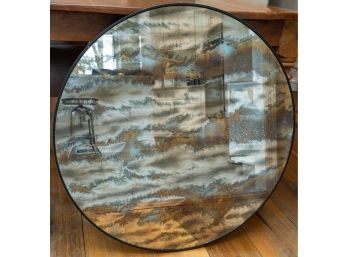Contemporary Mercury Glass Style Round Mirror By Three Hands