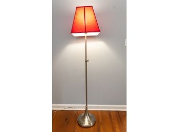 Brushed Chrome Floor Lamp W Red Tone Lined Shade
