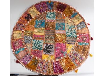 Quilted, Beaded And Bejeweled Circular Pillow Cover W Tassel Trim - Purchased In Dubai  3 Of 3
