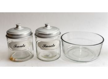 Treats & Sweets Containers W Glass Bowl
