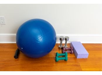 Exercise Ball, Weights And Yoga Block