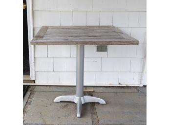 Outdoor Teak Topped Table W Metal Pedestal Base