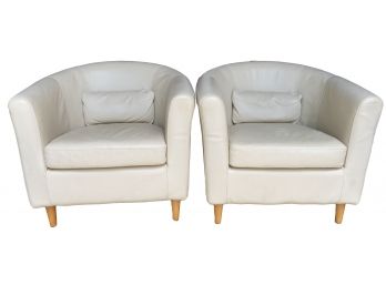Genuine Leather Cream Tone Barrel Back Chairs - A Pair