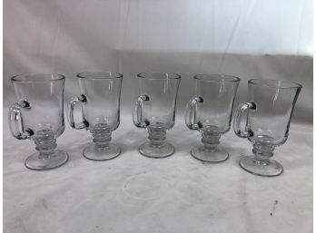 Vintage Pressed Glass Footed Mugs, 5 Pieces
