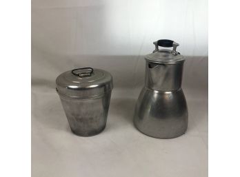 Vintage TACU Co Aluminum, Petal Coffee Pot And Storage Tin, 2 Pieces