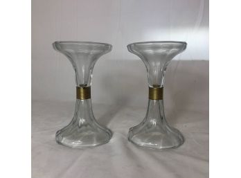 Vintage Pressed Glass 'Decanter' Candle Holder / Candle Sticks, 8.5'