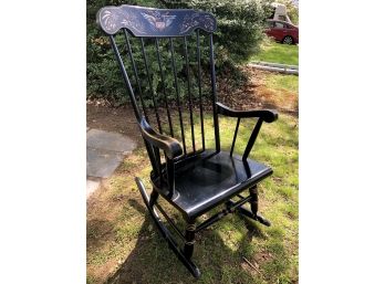 Antique Early American 'Lock 1776' Hitchcock Style Black Rocking Chair