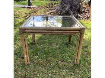 Vintage Bamboo Side Table With Glass Top