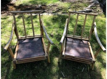 Vintage Set Of Bamboo Chairs With Cushions, 2 Pieces