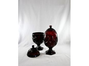 Vintage Pair Of Ruby Red Glass Candy Dishes