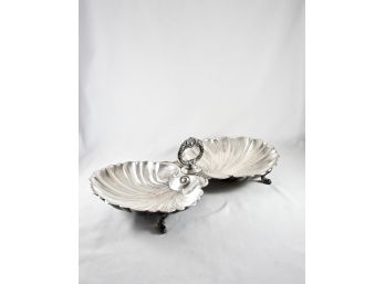 Vintage Silver Plated Koi/Dolphin Footed Shell Platter
