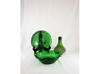 3 Pc. Assorted Green Glassware