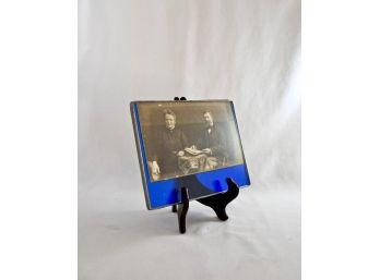 Antique Christiansen Flensburg Photo Of Couple In Bedford Downing Blue Glass Frame