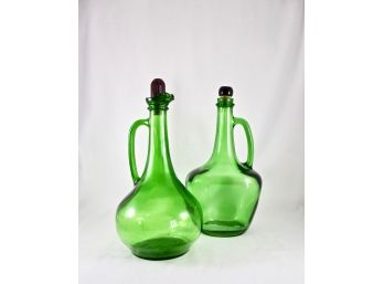 Pair Of Green Wine Decanters