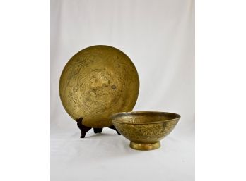 Vintage Chinese Brass Etched Bowls