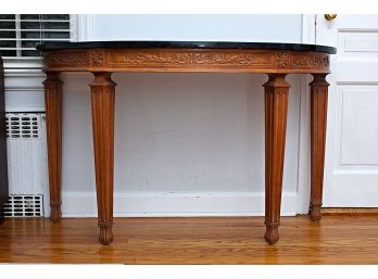 Marble Top Beachwood Demilune Console Table