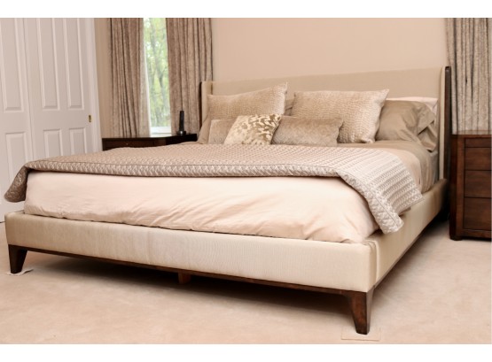 King Size Custom Upholstered Wing Back Bed With STERNS And FOSTER Luxury Plus Pillow Top Mattress