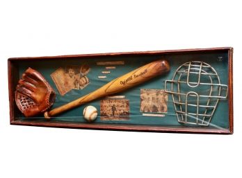 Vintage History Of Baseball Shadow Box Display Case Of Antique Memorabilia