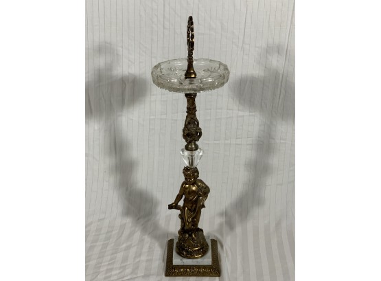 Vintage Brass And Glass Figural Stand Ashtray