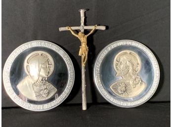 Vintage Three Piece Religious Lot With Signed Cross